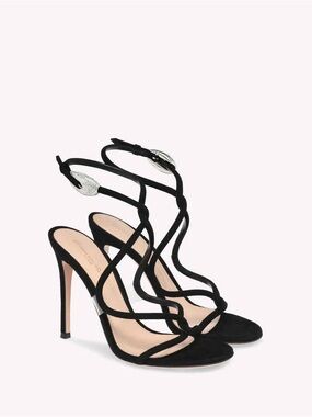 Gianvito Rossi Mamba Crystal Sandal 38.5 Black Suede Heels NIB Full Set $1595